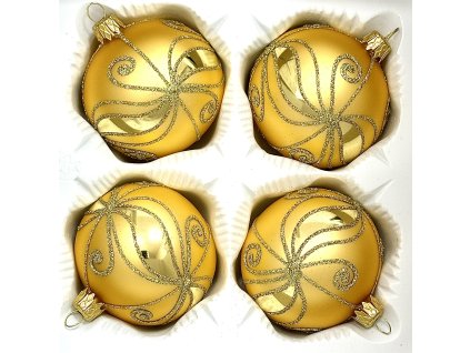 Sada zlatých vánočních koulí s glitrovým vzorem – Záře svátečního luxusu ( 4 ks, 7 cm )