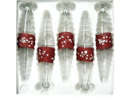 Sada červených skleněných rampouchů s hvězdami – Kouzlo vánoční noci  (sada 4 ks, 14 x 3 cm)