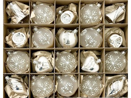 Irisa Luxusní sada vánočních ozdob 37 ks – Bílo-stříbrná elegance zimní noci