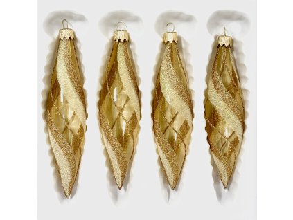 Zlaté spirálové vánoční ozdoby – třpytivá sada  (sada 4 ks, 14 x 3 cm) a