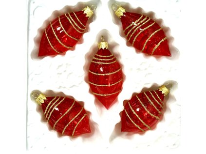 Červené spirálové olivy – luxusní skleněné ozdoby ( 8 x 4 cm, sada 5 ks )