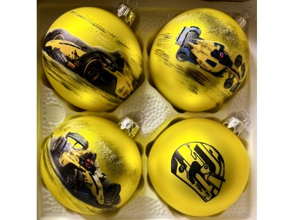 Limitovaná sada 4 skleněných ozdob Roman Staněk – závodní edice s podpisem (8 cm)