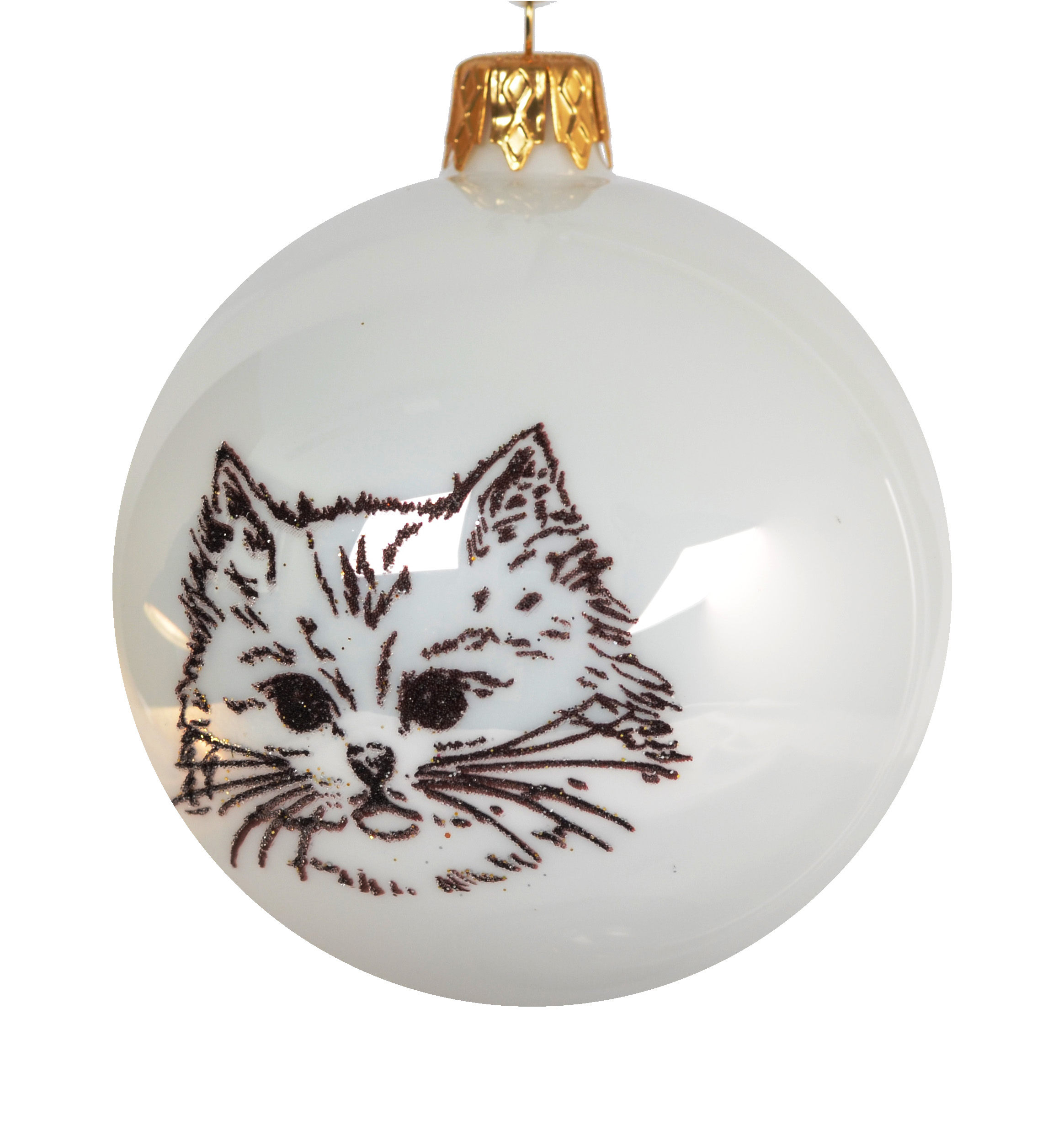 Skleněná vánoční ozdoba s textem na přání, de: kotě, domácí mazlíčci, 1 ks Balení: 1ks, Barva: bílá, Velikost: 8 cm