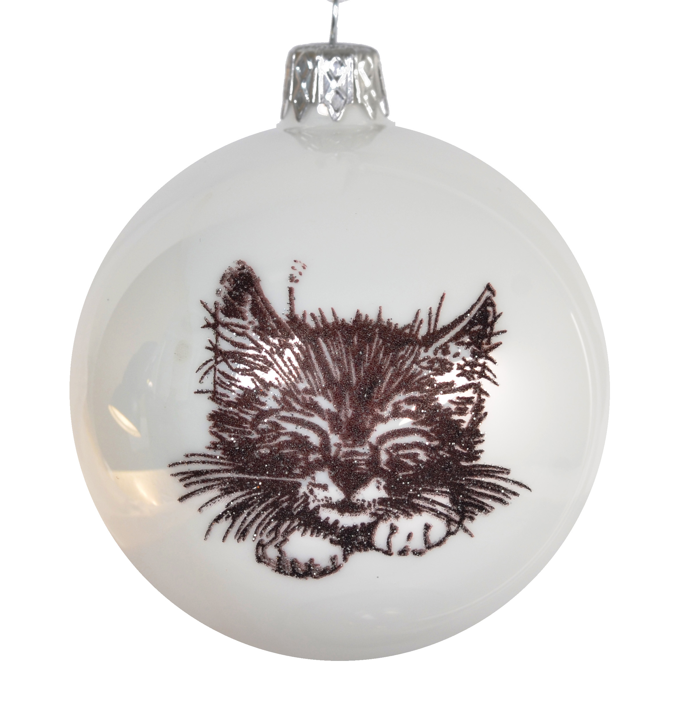 Skleněná vánoční ozdoba s textem na přání, de: kotě, domácí mazlíčci, 1 ks Balení: 1ks, Barva: bílá, Velikost: 8 cm
