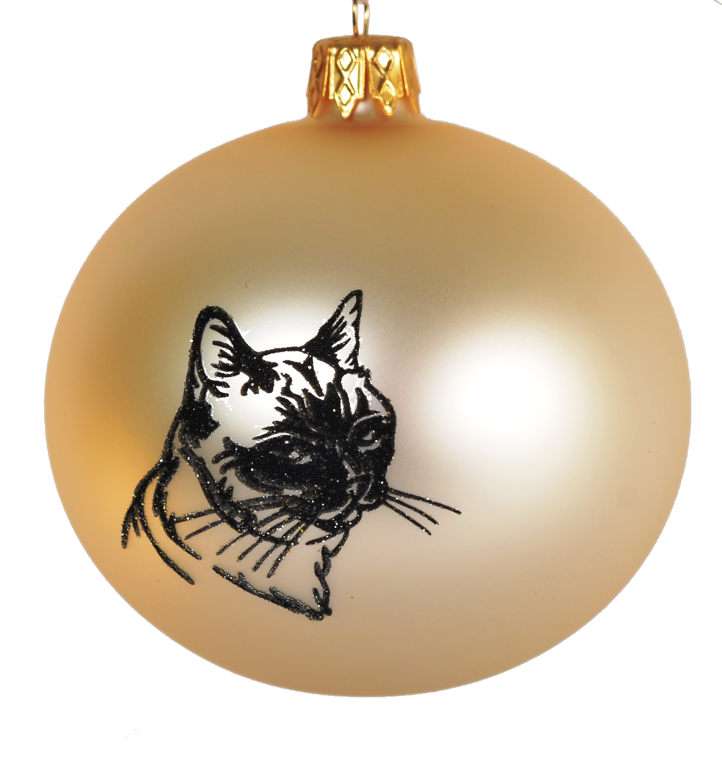 Skleněná vánoční ozdoba s textem na přání , de: kočka, domácí mazlíčci, 1 ks, zlatá Balení: 1ks, Barva: zlatá, Velikost: 8 cm