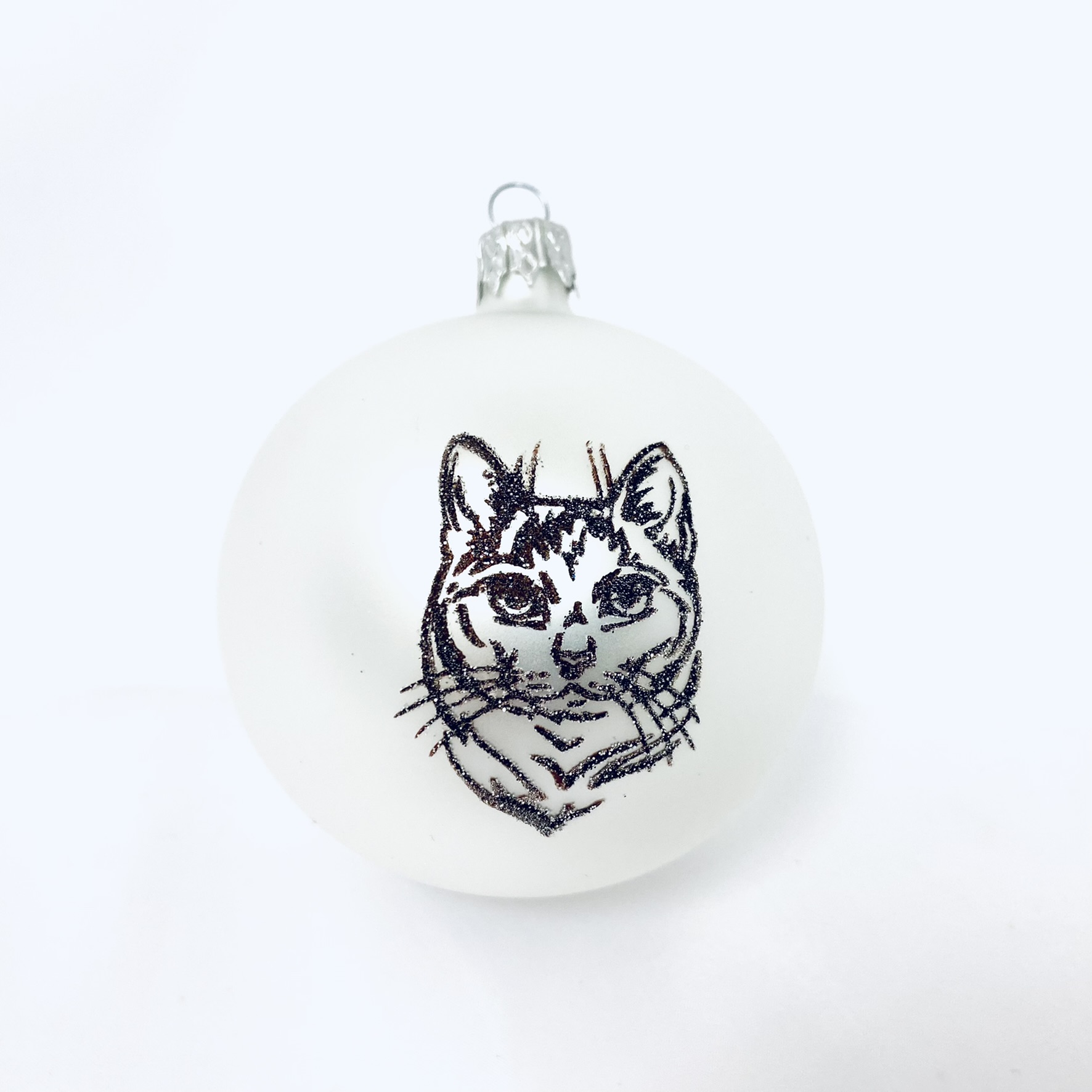 Skleněná vánoční ozdoba s textem na přání, de: kočka, domácí mazlíčci, 1 ks Balení: 1ks, Barva: bílá, Velikost: 8 cm