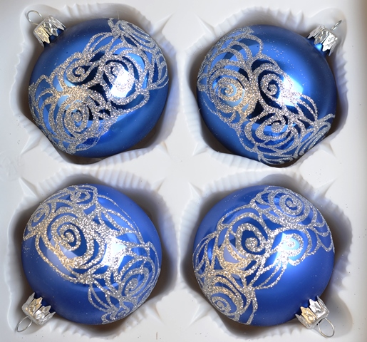 IRISA Skleněná sada Vánoční ozdoby RŮŽE modrá 4 kusy Balení: 4 ks, Barva: modrá, Velikost: 7 cm