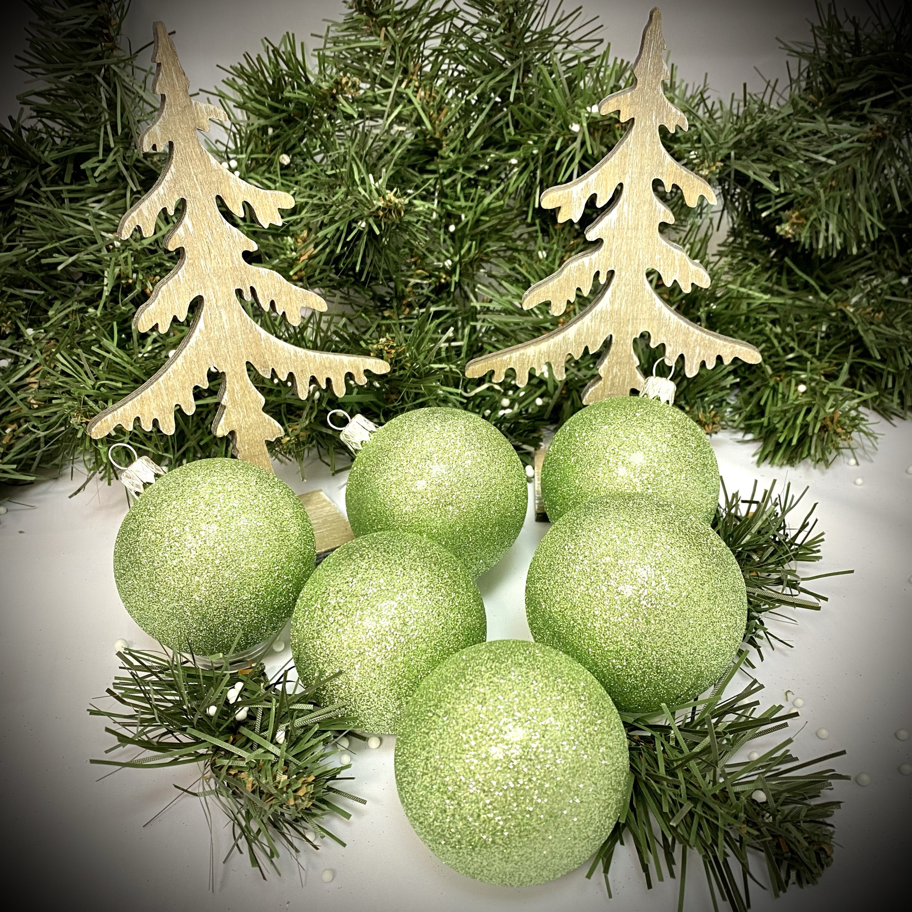 IRISA Vánoční ozdoby Zelený třpyt sada 6ks Balení: 6ks, Barva: zelená, Velikost: 6 cm