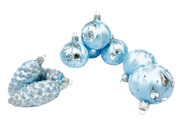 Irisa LUXUSNÍ SET Vánoční ozdoby LENA - modré dekor lipový květ , BOX 39 ks Balení: 39ks, Barva: modrá, Velikost: 7 cm