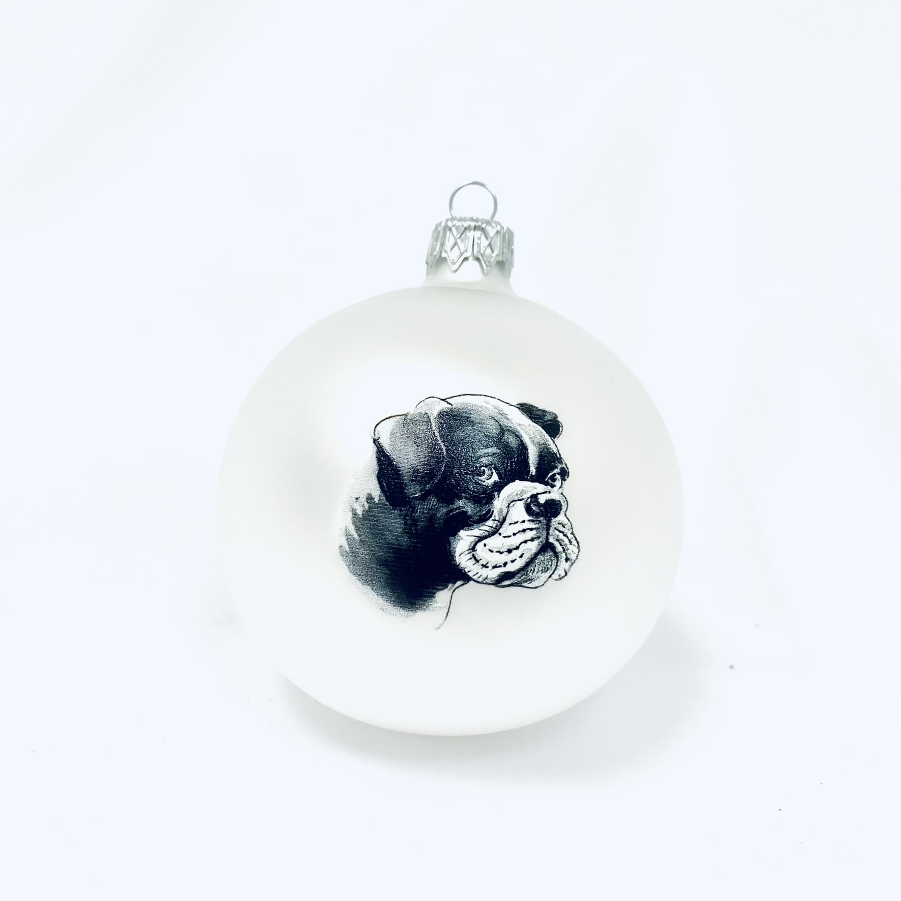 Skleněná vánoční ozdoba bílá s textem na přání, BUDDY , de: , domácí mazlíčci, 1 ks Balení: 1ks, Barva: bílá, Velikost: 8 cm