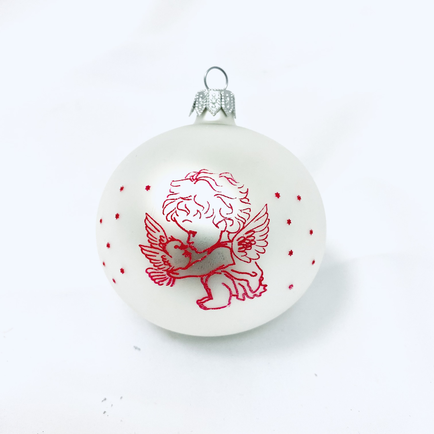 Irisa - Skleněná vánoční ozdoba s textem na přání, anděl červený, 1 ks, 8 cm Balení: 1ks, Barva: bílá, Velikost: 8 cm