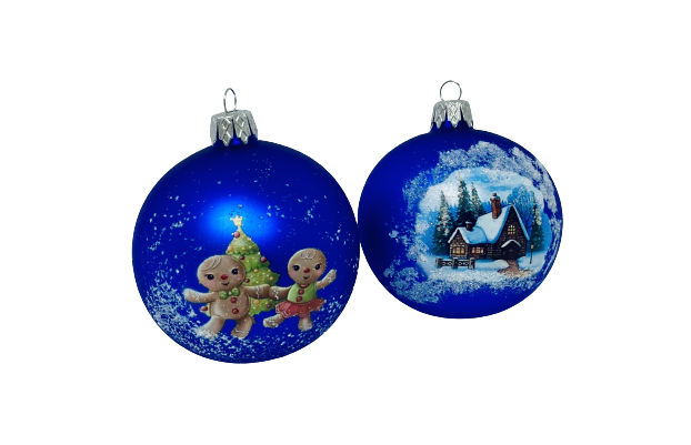"Modrá vánoční nostalgie: sada 2 ks skleněných ozdob - Perníček a Chaloupka (s dárkovou krabičkou) 7cm IRISA" Balení: 2ks, Barva: modrá, Velikost: 7…