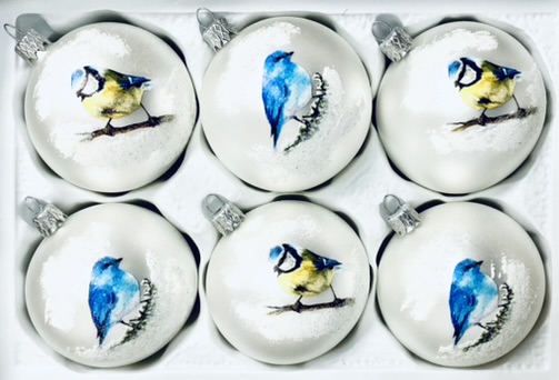 Sada "Ptačí vánoční bašta" - 6 ks, skleněné ozdoby, velikost 8 cm (ptáci mají svou vlastní oslavu) Balení: 6ks, Barva: bílá, Velikost: 8 cm