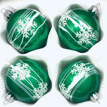 Vánoční Vločky - Zelená sada 4 ks skleněných ozdob (Velikost 7cm) Balení: 4ks, Barva: zelená, Velikost: 7 cm