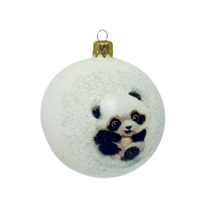"Bílá přítomnost: Skleněná ozdoba 8cm - Sedící panda (s dárkovou krabičkou) IRISA" Balení: 1ks, Barva: bílá, Velikost: 8 cm