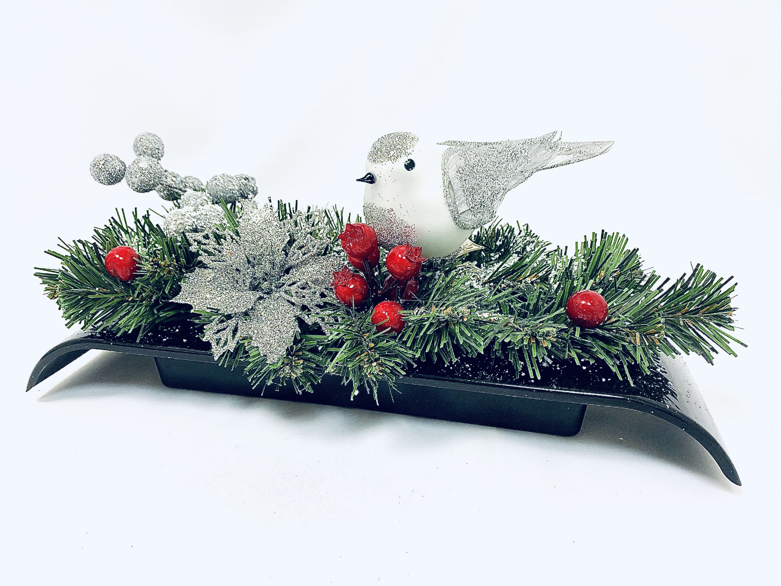 Stříbrná elegance stříbrný skleněný ptáček Balení: 35x16 cm, Barva: stříbrná, Velikost: 35x16 cm