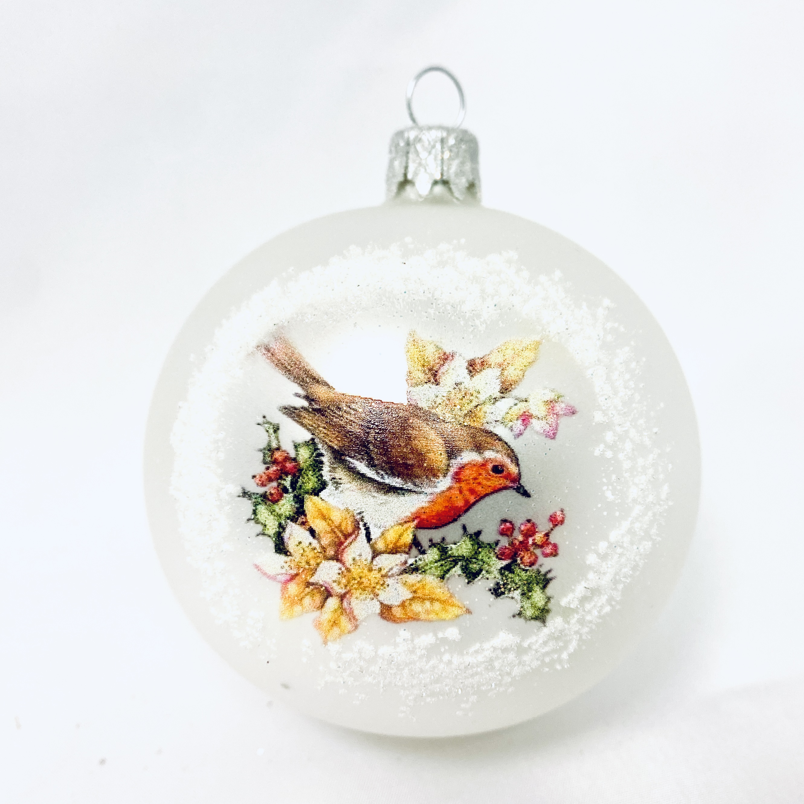 Skleněná vánoční ozdoba s textem na přání - Skleněný ptáček na stromeček (1 ks, 8 cm) Balení: 1ks, Barva: bílá, Velikost: 8 cm