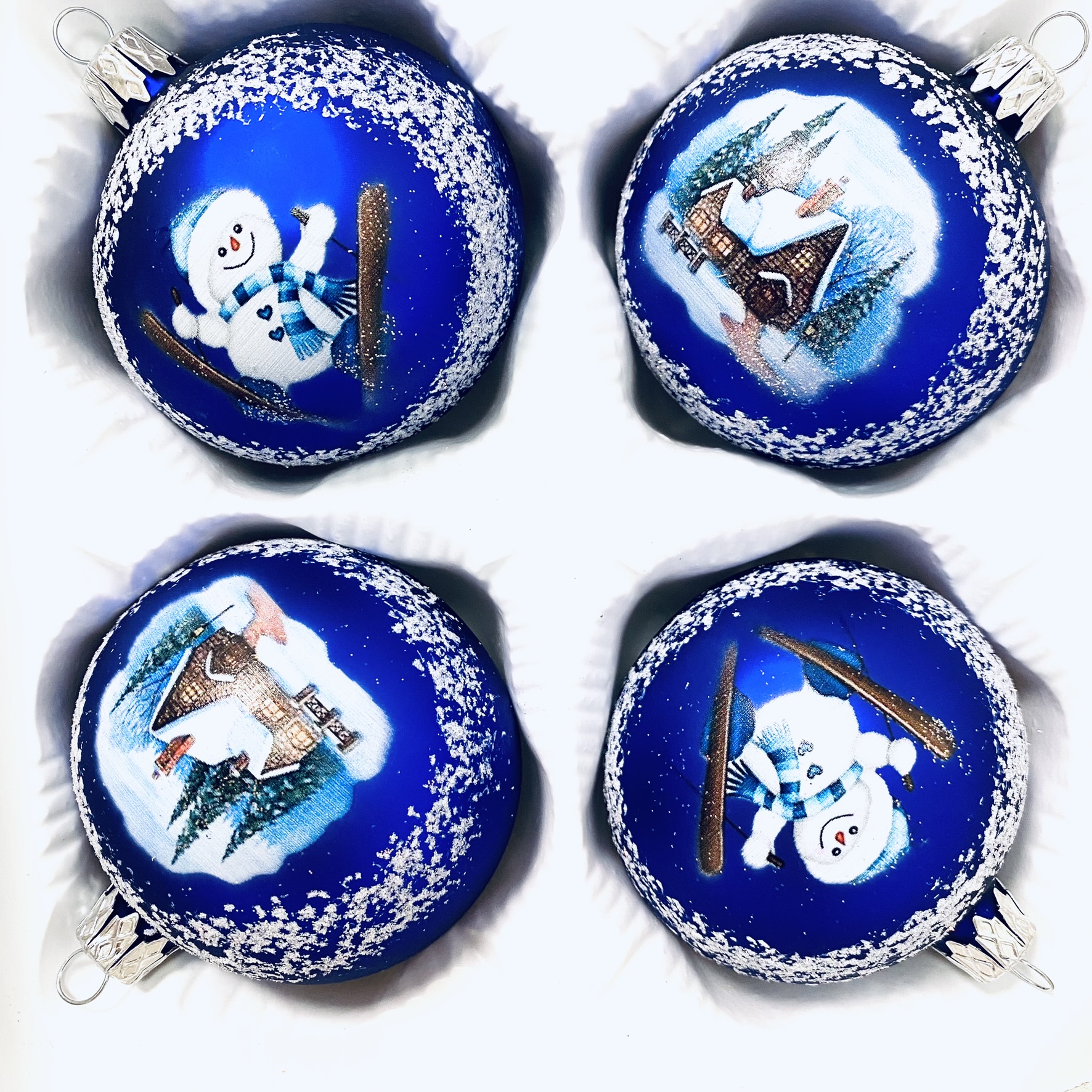 Vánoční kolekce skleněných ozdob - Modrá zimní radost ( modrá, 4ks, velikost 7cm) Balení: 4ks, Barva: modrá, Velikost: 7 cm
