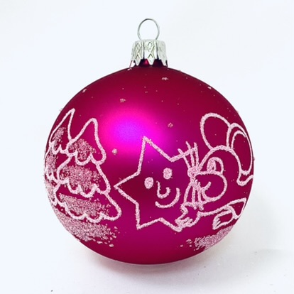 Skleněná vánoční ozdoba s textem na přání - Myš s hvězdičkou s vlastním textem (růžová, 1 ks, 8 cm) Balení: 1ks, Barva: růžová, Velikost: 8 cm