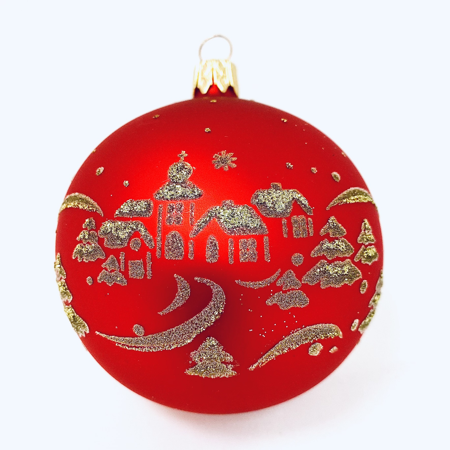 Skleněná vánoční ozdoba s textem na přání - Zlatá elegance vesničky s vlastním textem (červená, 1 ks, 8 cm) Balení: 1ks, Barva: červená, Velikost: 8…