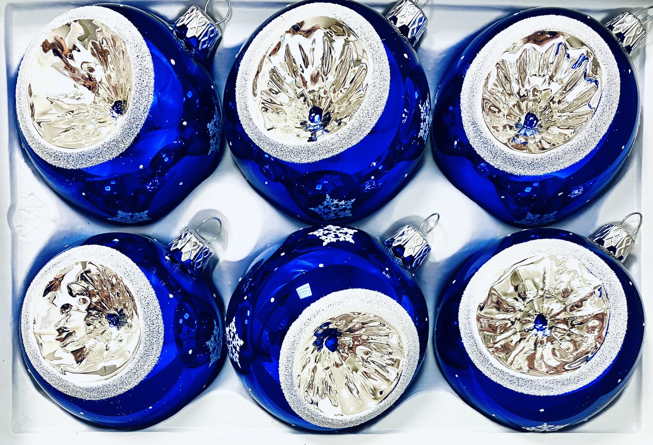Retro modrá vánoční radost - modrá, 6 ks, velikost 7 cm, s reflektorem Balení: 1 balení, Barva: modrá, Velikost: 7 cm