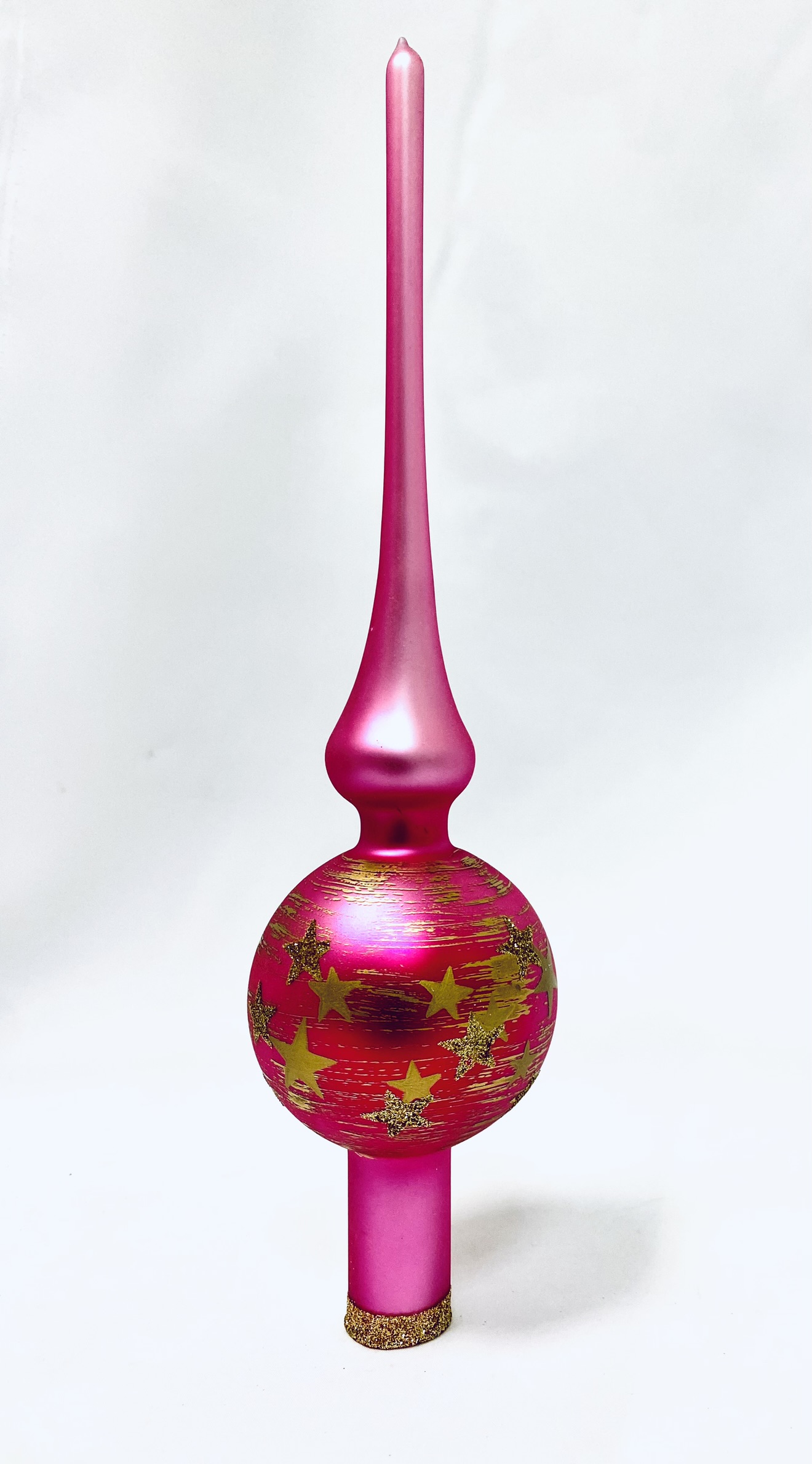Růžová Sláva: Vánoční skleněná špice s hvězdným dekorem - 28 cm, 1 ks Balení: 1ks, Barva: ružová, Velikost: 28 cm