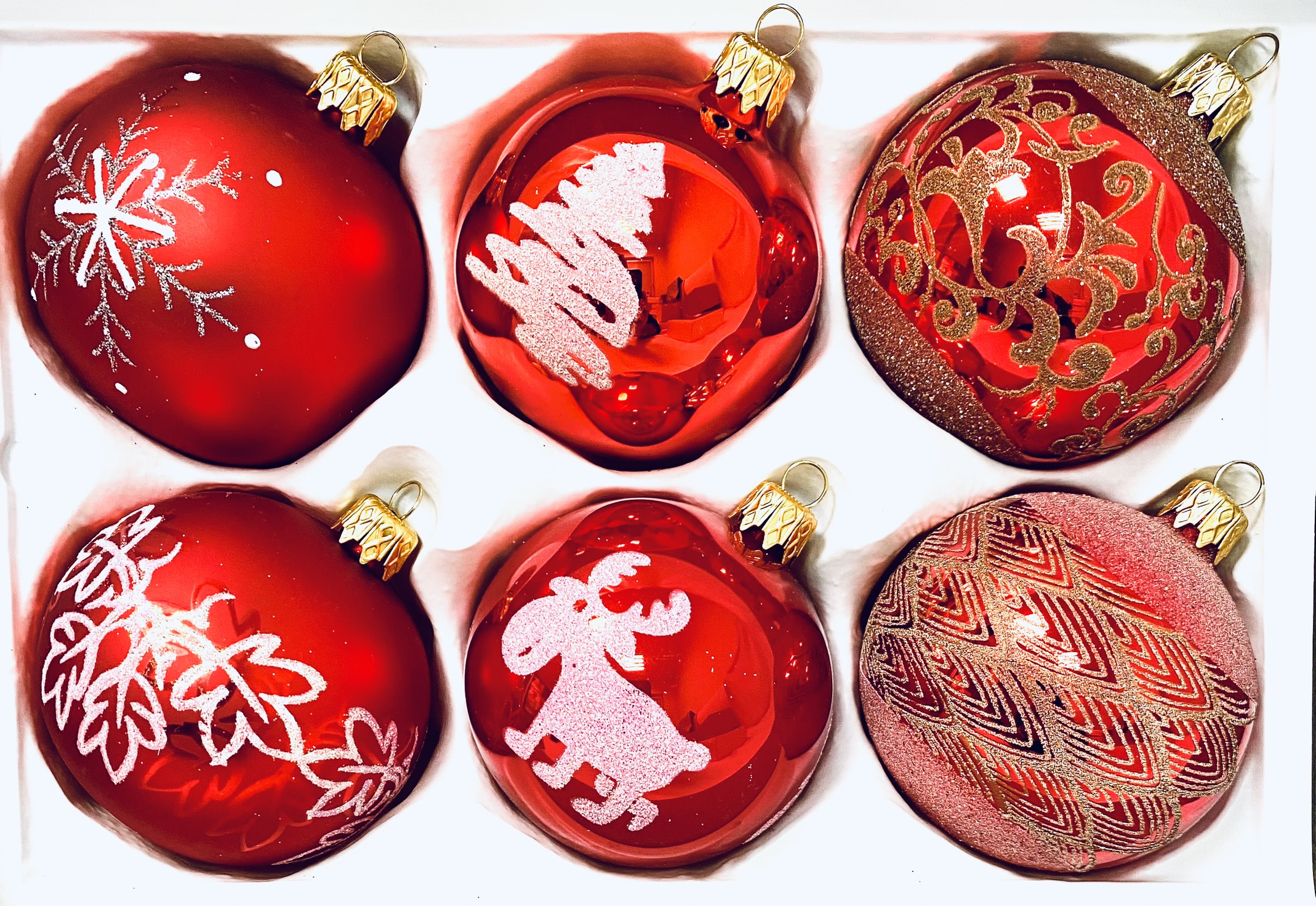 Kouzelná vánoční skleněná sada ( sada 6, velikost 7 cm, červená ) Balení: 6 ks, Barva: červená, Velikost: 7 cm