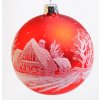 Skleněná vánoční ozdoba červená s textem na přání, chalupa, 1 ks