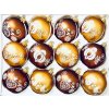 Irisa Vánoční ozdoby JITŘENKA kombinace tmavě a světle hnědé koule s dekorem perník 7 cm, SET 12 ks (Balení 12ks, Barva hnědá, Velikost 7 cm)