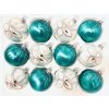 Irisa Vánoční ozdoby JUSTÝNA kombinace bílé a tyrkysové koule s dekorem mrazolak 7 cm, SET 12 ks