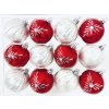 Irisa Vánoční ozdoby LEILA kombinace bílé a červené koule s dekorem mrazolak 7 cm, SET 12 ks