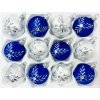Irisa Vánoční ozdoby LUISA kombinace bílé a modré koule s dekorem mrazolak 7 cm, SET 12 ks