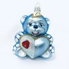 Irisa Skleněná vánoční ozdoba MEDVĚD s velkým srdcem, modrý velikost 8 cm