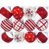 Irisa Vánoční ozdoby FISKE z kolekce NORDIC kombinace bílé a červené koule s dekorem 7 cm, SET 12 ks