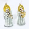 Irisa Skleněná vánoční ozdoba ANDĚL S HARFOU A  S HOUSLEMI velikost 12 cm sada 2 ks