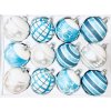 Irisa Vánoční ozdoby THEA  kombinace bílé a modré koule s dekorem 7 cm, SET 12 ks