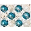 Irisa Vánoční ozdoby MARIKA  kombinace bílé a tyrkysové koule s dekorem 7 cm, SET 12 ks
