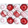 IRISA Skleněná ozdoba SADA Bryne  7 cm, balení 12 ks červená,bílá
