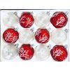 "UNIKÁT Bílo Červená Sada 12 ks Skleněných Ozdob - Dekor 'Krásná Zima' (Velikost 7cm)"