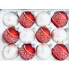 "Elegantní Bílo Červená Sada 12 ks Skleněných Ozdob - Dekor 'Krajka' (Velikost 7cm) - UNIKÁT"