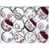Snowy Ruby - Sada 12 ks skleněných ozdob s rudým zimním dekorem (bílá, Velikost 7cm) IRISA