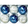 Eloise Collection: sada 6 skleněných vánočních koulí se stříbrným motivem - Jako maluje mráz, velikost 7 cm, bílá a modrá
