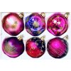 Den vítězství : sada 6 skleněných vánočních koulí se zlatým motivem , velikost 7 cm,  růžová,fialová