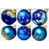 Laima : sada 6 skleněných vánočních koulí se zlatým motivem , velikost 7 cm, modrá