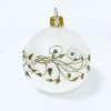 Elodie - bílé se zlatým dekorem lístků- sada 4 ks skleněných ozdob (Velikost 7 cm) a