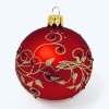Sada skleněných vánočních koulí Arabella - červené se zlatým dekorem liány (Sada 4 ks, Velikost 7 cm) a