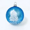 Sada skleněných vánočních koulí Lumi - modré se bílým dekorem vločky a zasněženého stromu (Sada 4 ks, Velikost 7 cm) aa