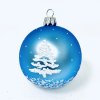 Sada skleněných vánočních koulí Azure Whisper - modrá se bílým dekorem zasněženého lesa (Sada 4 ks, Velikost 7 cm) a