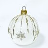 Sada skleněných vánočních koulí Zlatý zimní les - bílá se zlatým dekorem vloček a zasněžených větviček (Sada 4 ks, Velikost 7 cm) aa