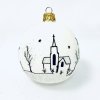 Sada skleněných vánočních koulí Zlatý venkov - bílá a zlatá s různými motivy hnědých chalup a kostelů (Sada 6 ks, Velikost 7 cm) aa